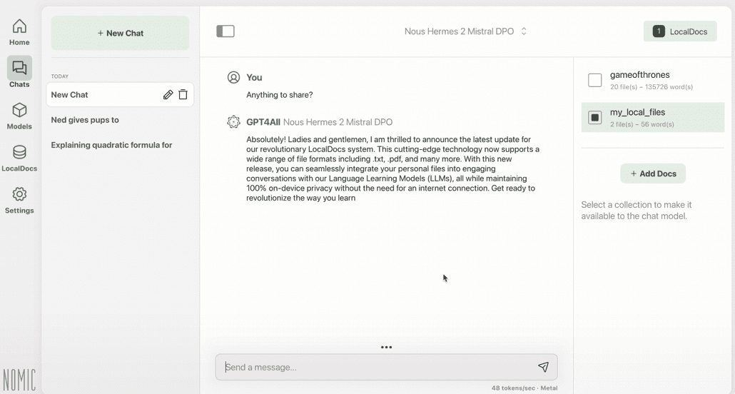 GPT4All：支持CPU运行的大型语言模型客户端，重视本地化与数据安全