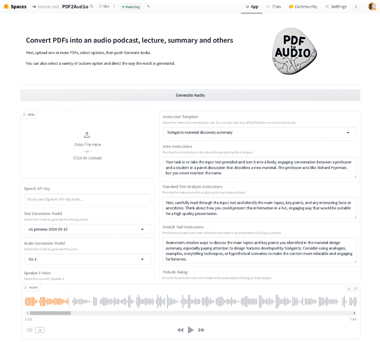 PDF2Audio：将PDF转换为音频的工具，PDF转播客
