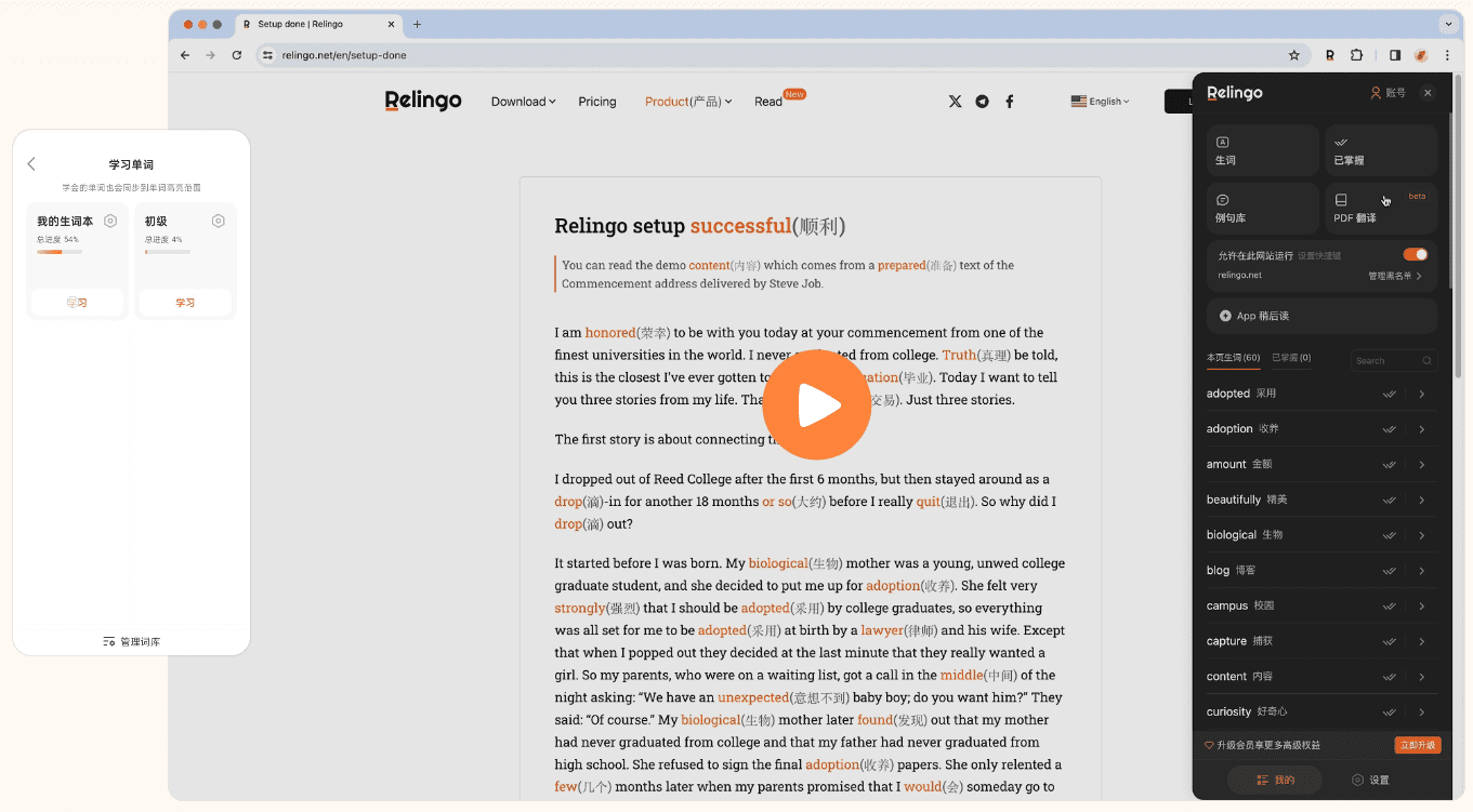Relingo：基于兴趣的AI智能单词学习工具|浏览器插件-1