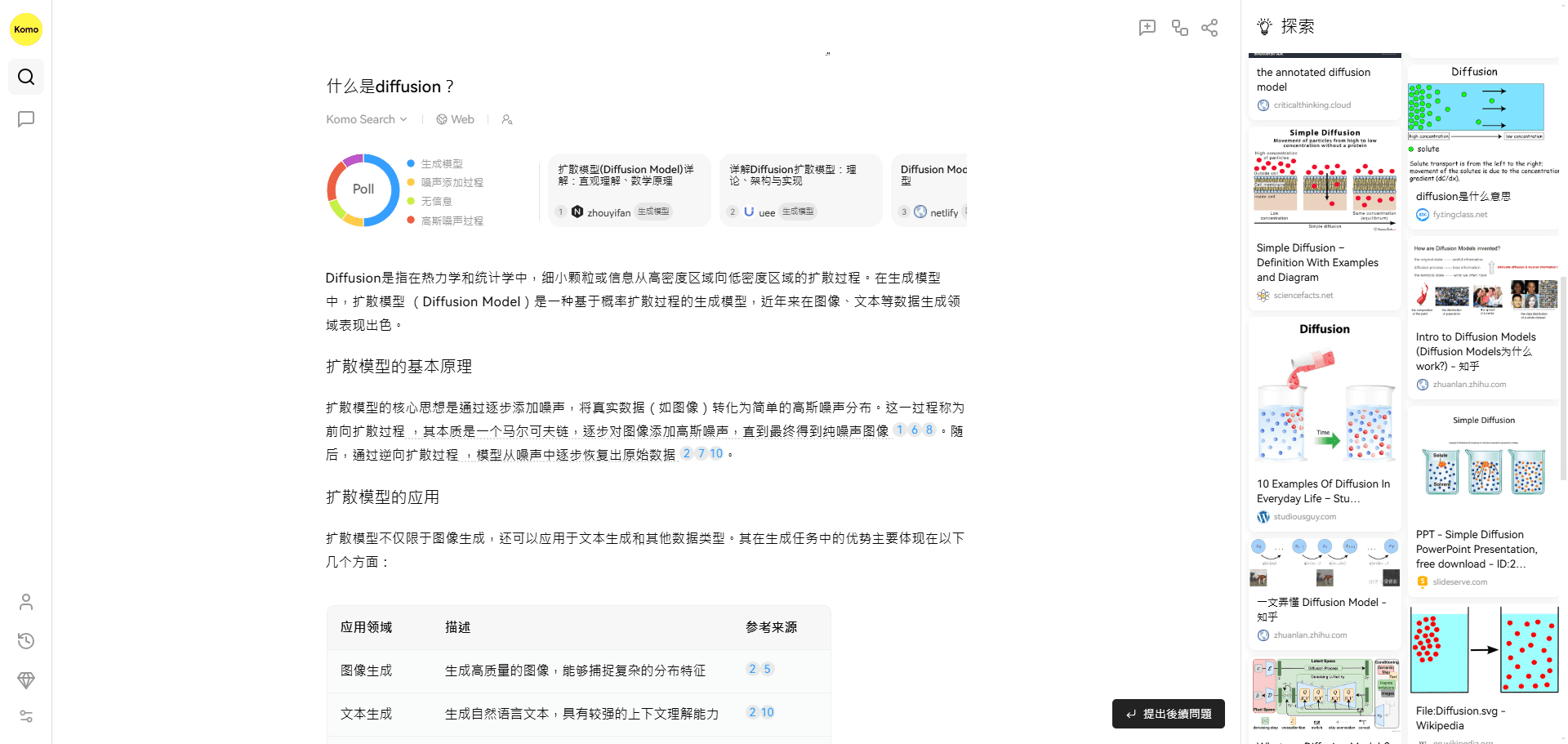 Komo：快速搜索信息生成结构化答案，探索更多搜索结果-1