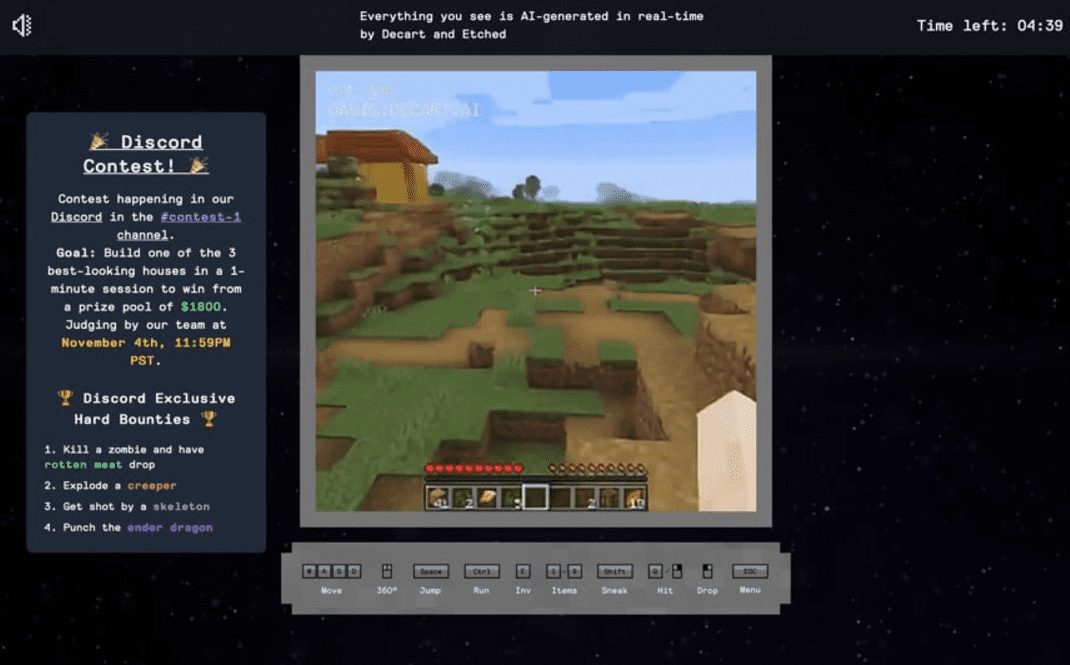 Oasis AI Minecraft：首个AI生成的Minecraft游戏，实时生成的我的世界游戏