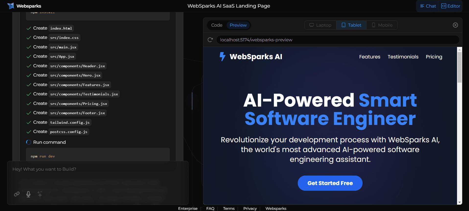 Websparks：AI驱动的软件工程师助手，快速创建生产级应用