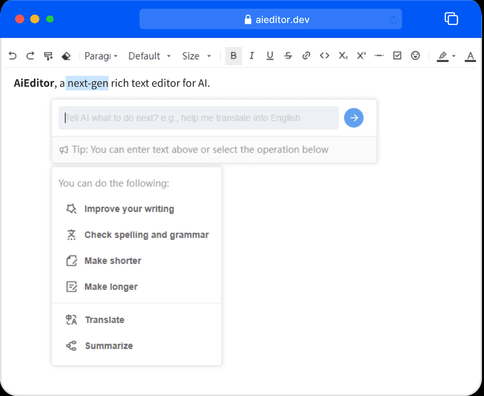 AIEditor：创建AI驱动的富文本编辑器，支持多种前端框架-1