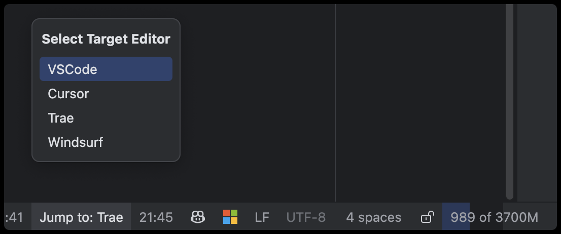 EditorJumper：Cursor/Trae/Windsurf和JetBrains无缝切换工具-1
